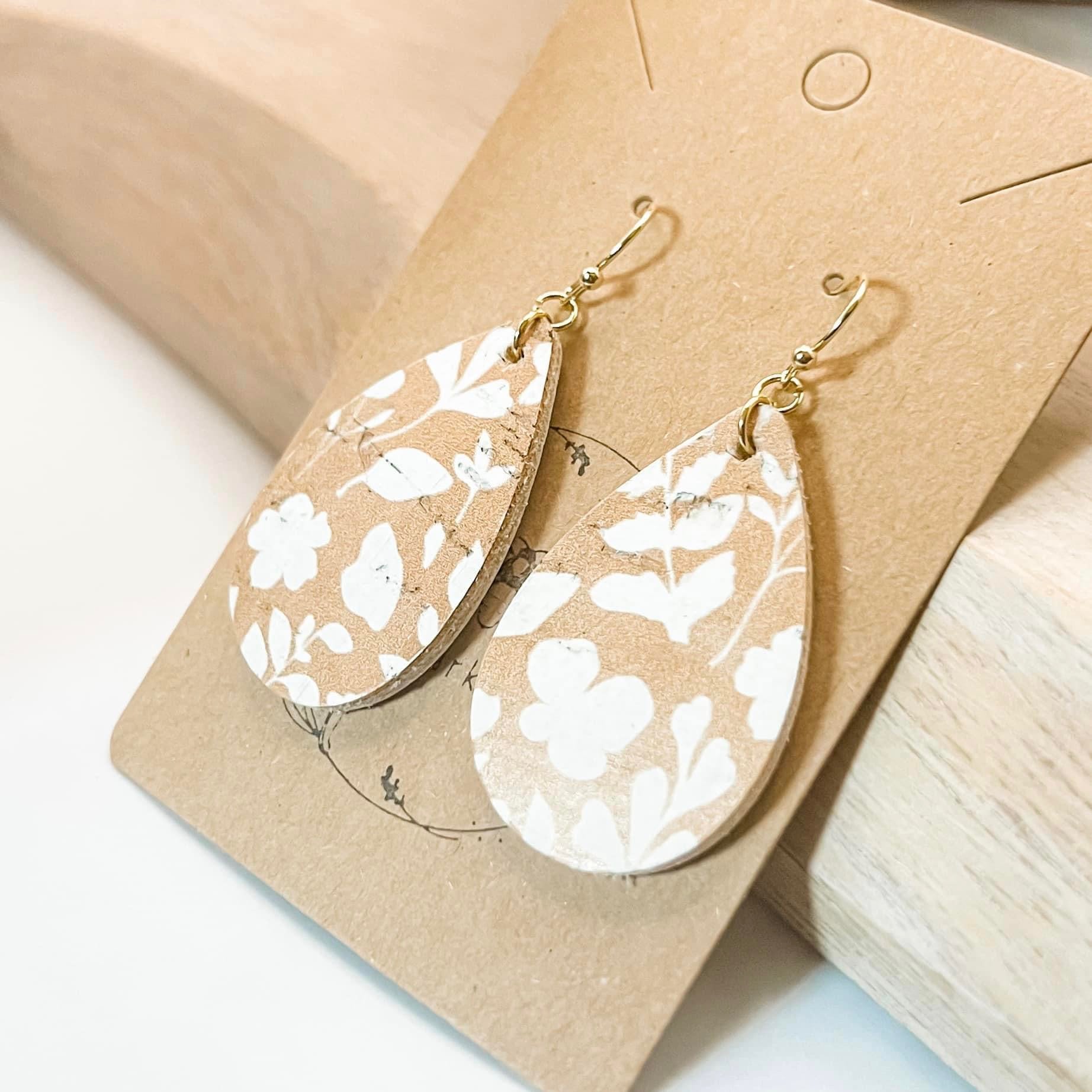 Handmade Coffee Cream Floral Teardrop Earrings