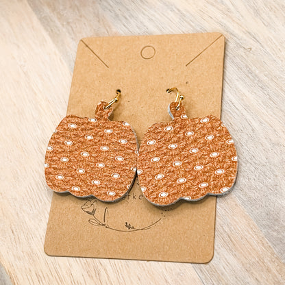 Polka Dot Rust Pumpkin Earrings