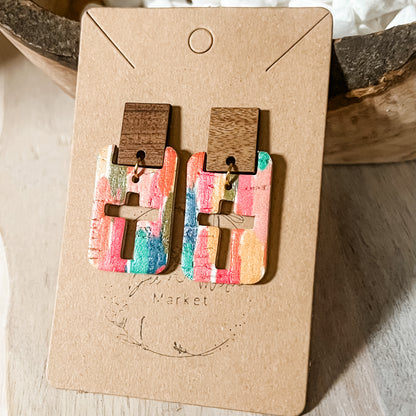 Handmade Colorful Brushstroke Cross Cutout Leather Earrings