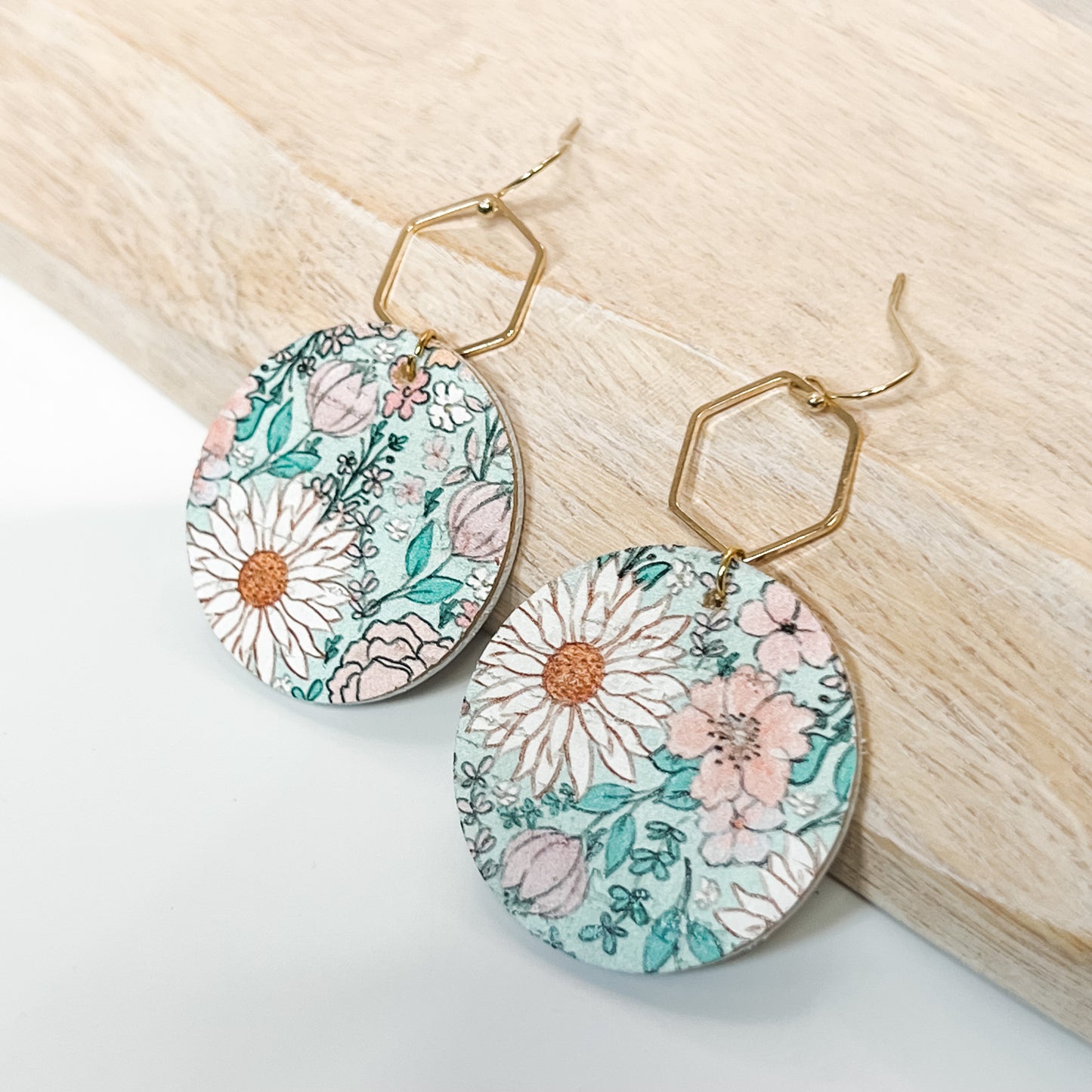 Handmade Genuine Leather Round Flower Earrings