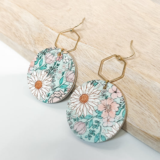 Handmade Genuine Leather Round Flower Earrings