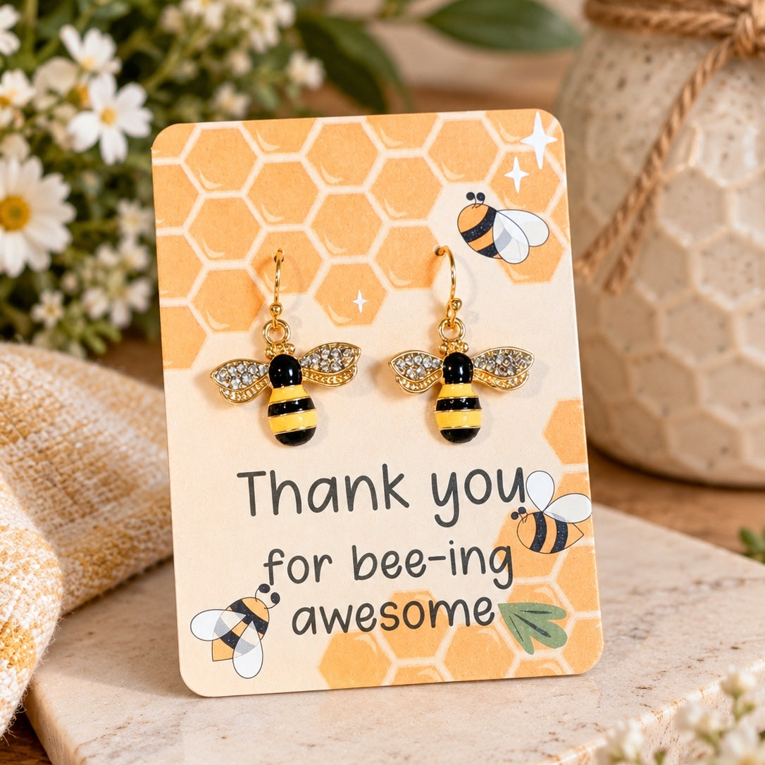 Sparkling Honey Bee Dangle Earrings