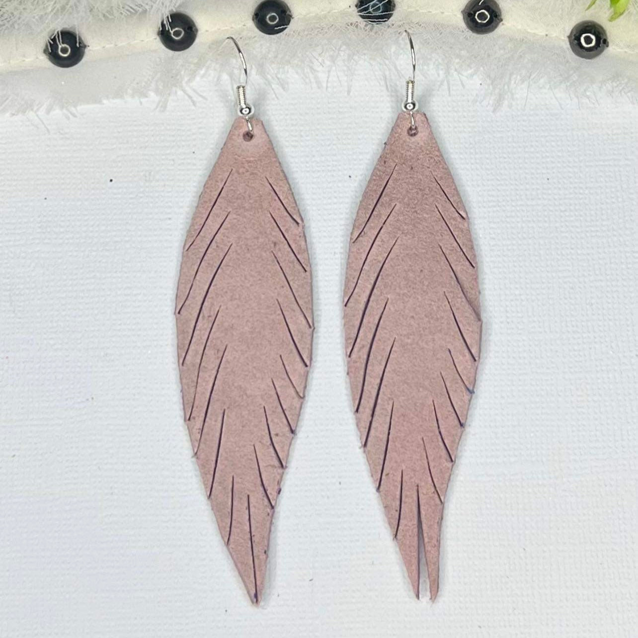 Handmade Fringe Feather Suede Genuine Leather Earrings