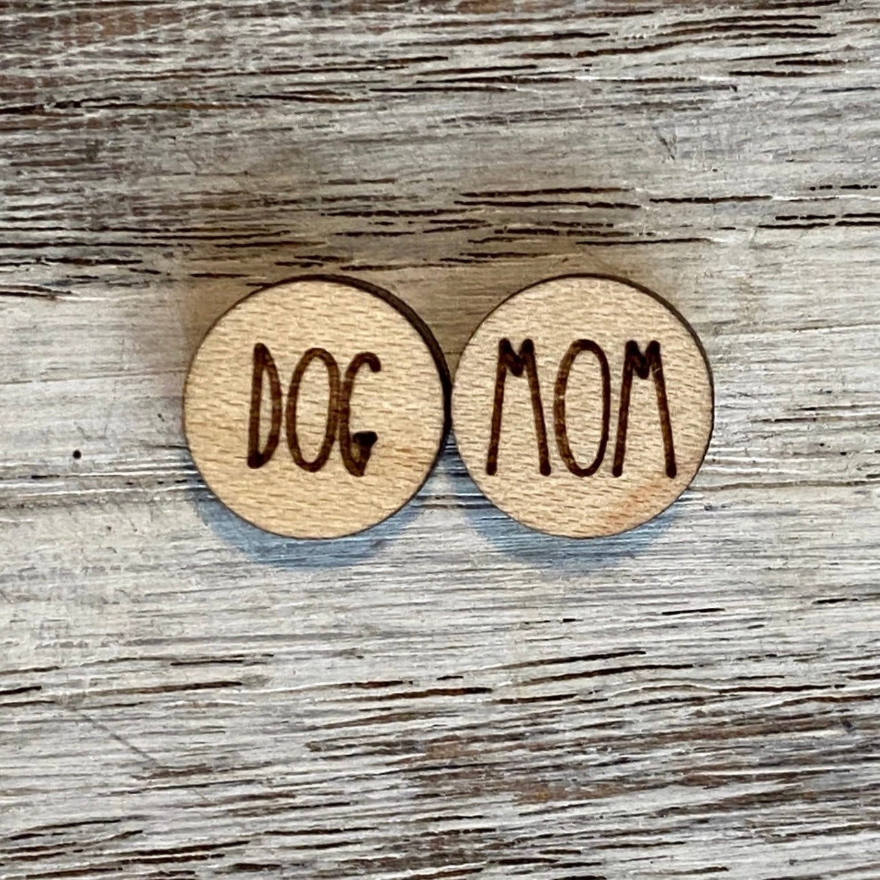 Handmade Dog Mom Wood Stud Earrings