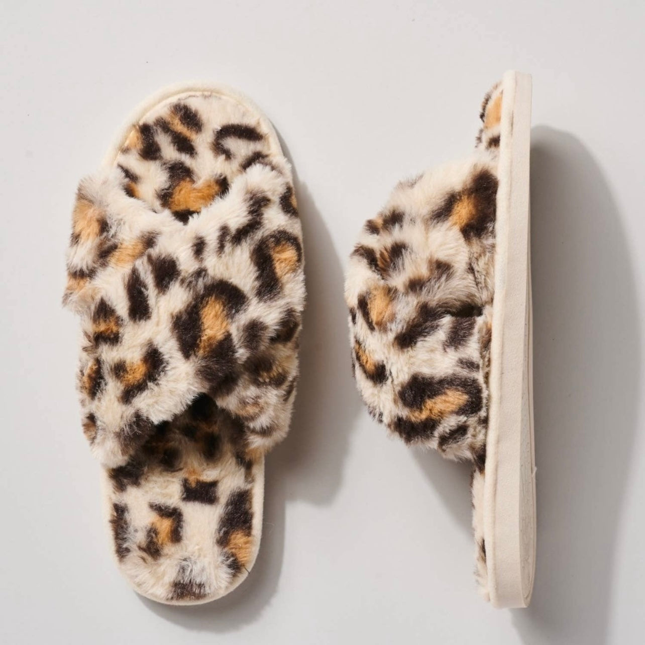 Leopard Fur Criss Cross Slippers