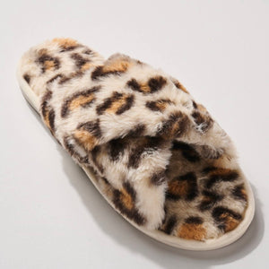 Leopard Fur Criss Cross Slippers