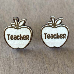Handmade Teacher Apple Wood Stud Earrings