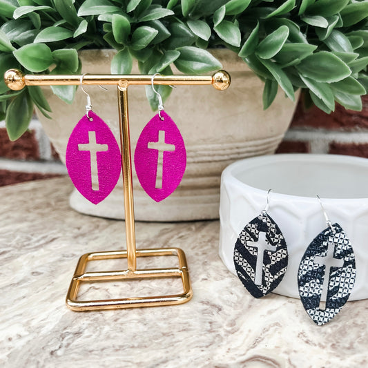Cross Cutout Leather Earrings