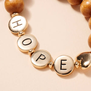 Hope Wood Beaded Keychain Bracelet