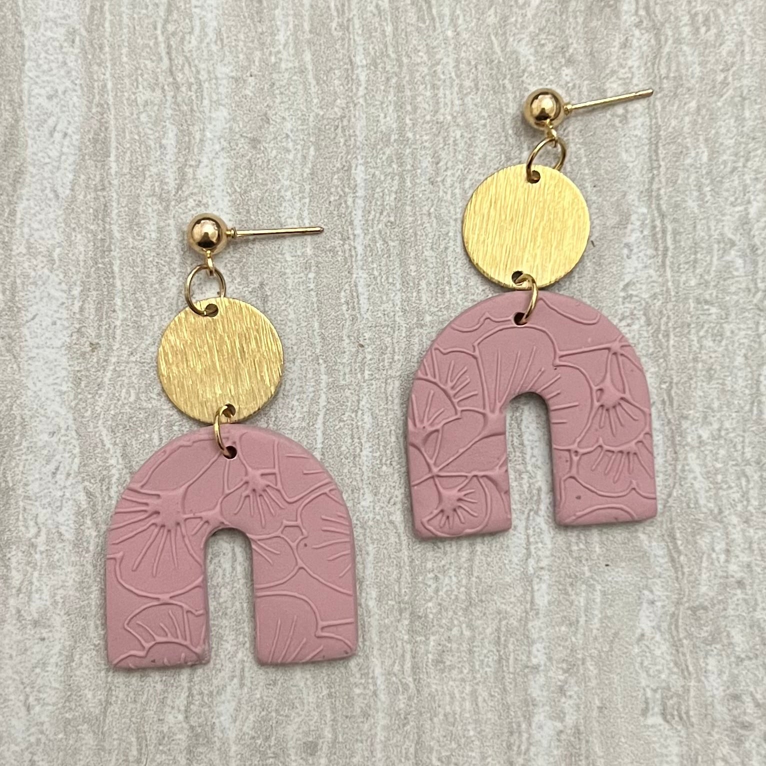 Handmade Pink Arch Drop Clay Earrings