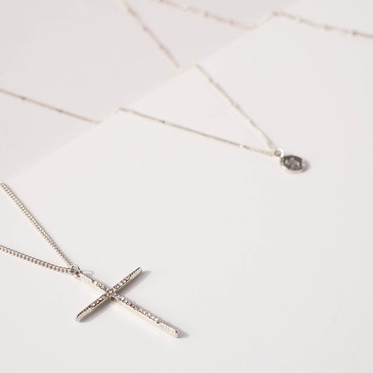 Set of 3 Silver Necklaces w/ Cross & Coin Charms