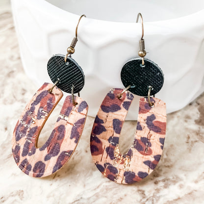 Genuine Leather/Cork U-Shape Earrings