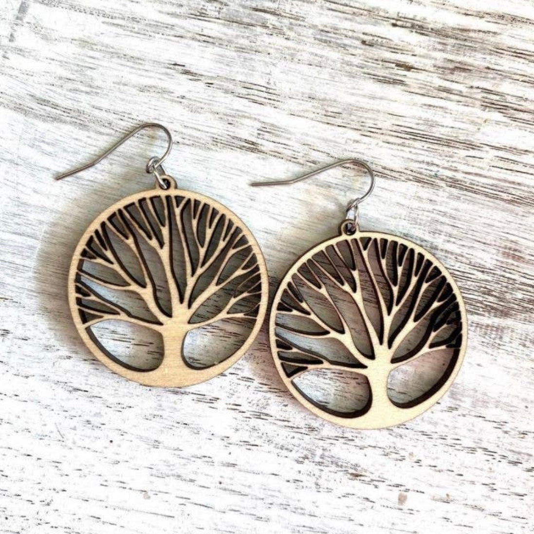 Tree of Life Drop Wood Earrings