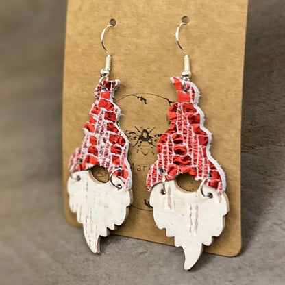 Handmade Christmas Genuine Leather Santa Gnome Earrings