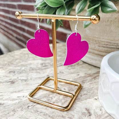 Handmade Genuine Leather Valentine Heart Love Pink Shimmer Earrings