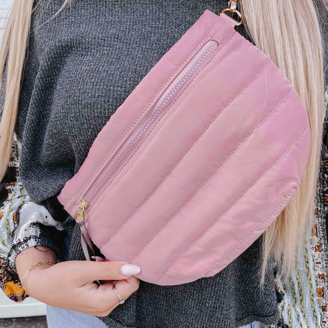 Pink Puffer Belt Bag