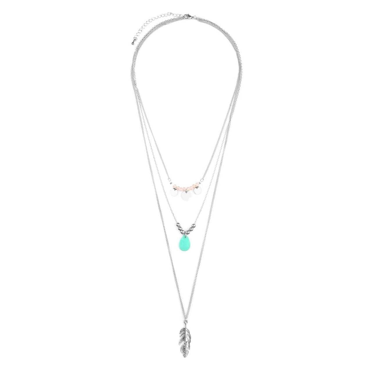 Silver Multi-Layered Leaf Pendant Necklace