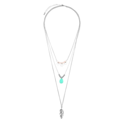 Silver Multi-Layered Leaf Pendant Necklace