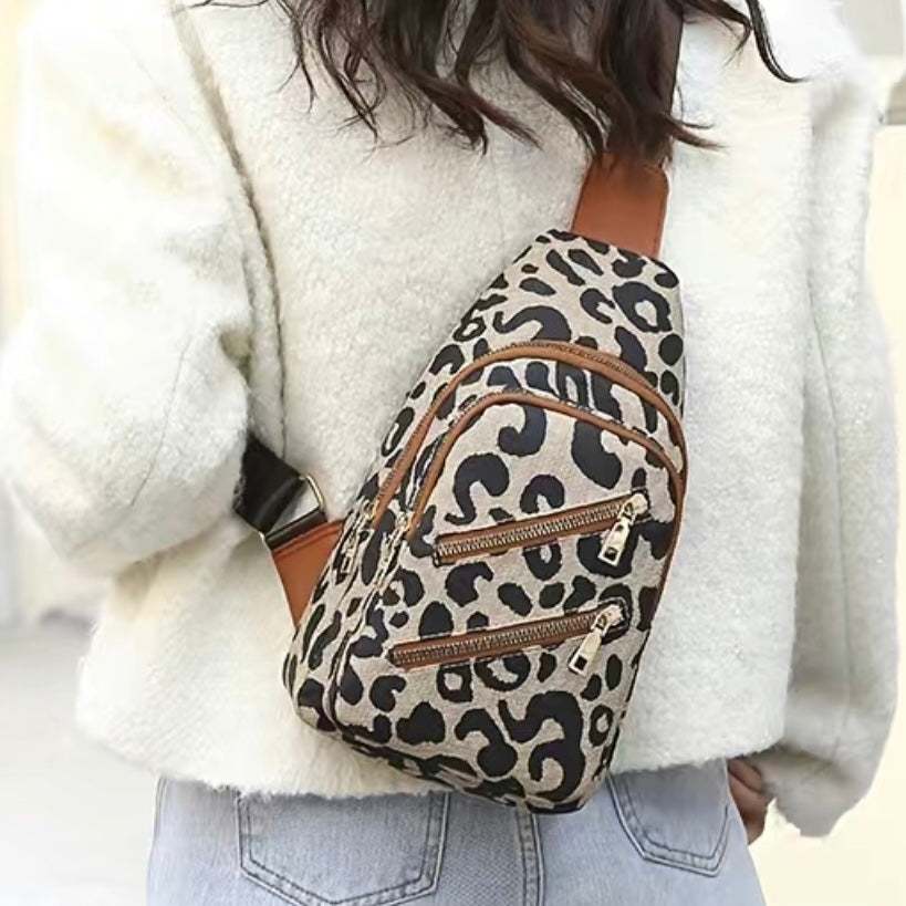 Leopard Print Sling Crossbody Bag