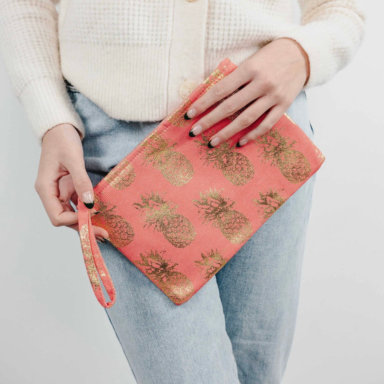 Coral & Gold Foil Pineapple Pouch