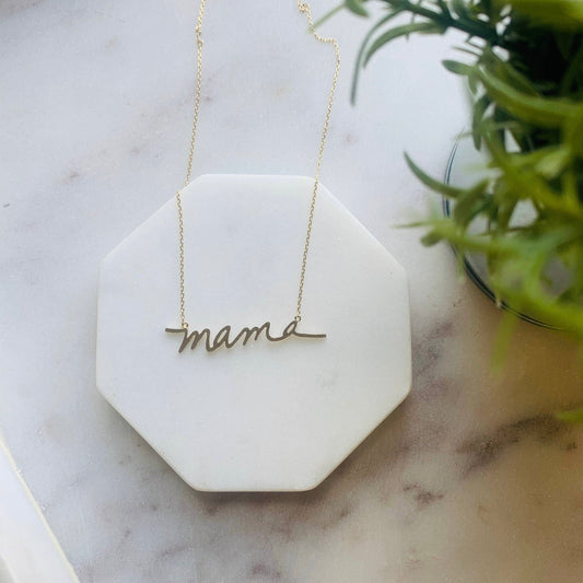 Gold Mama Script Necklace