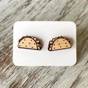 Handmade Taco Wood Stud Earrings