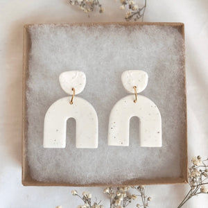 Handmade White Arch Clay Earrings