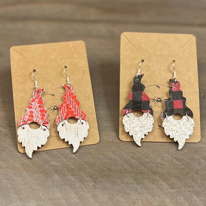 Handmade Christmas Genuine Leather Santa Gnome Earrings