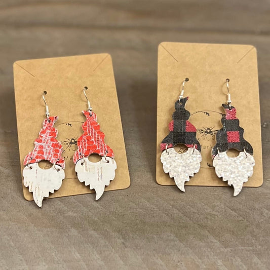 Handmade Christmas Genuine Leather Santa Gnome Earrings