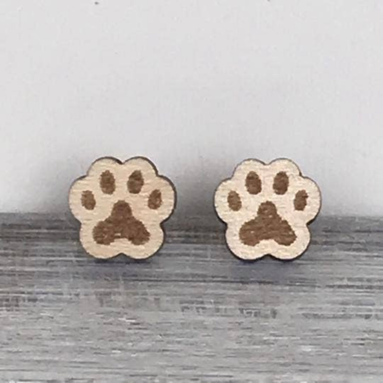 Handmade Paw Print Wood Stud Earrings