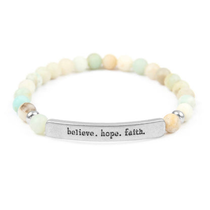 Believe Hope Faith Natural Stone Stretch Bracelet