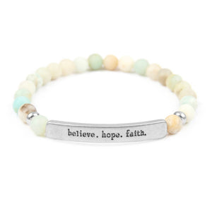 Believe Hope Faith Natural Stone Stretch Bracelet