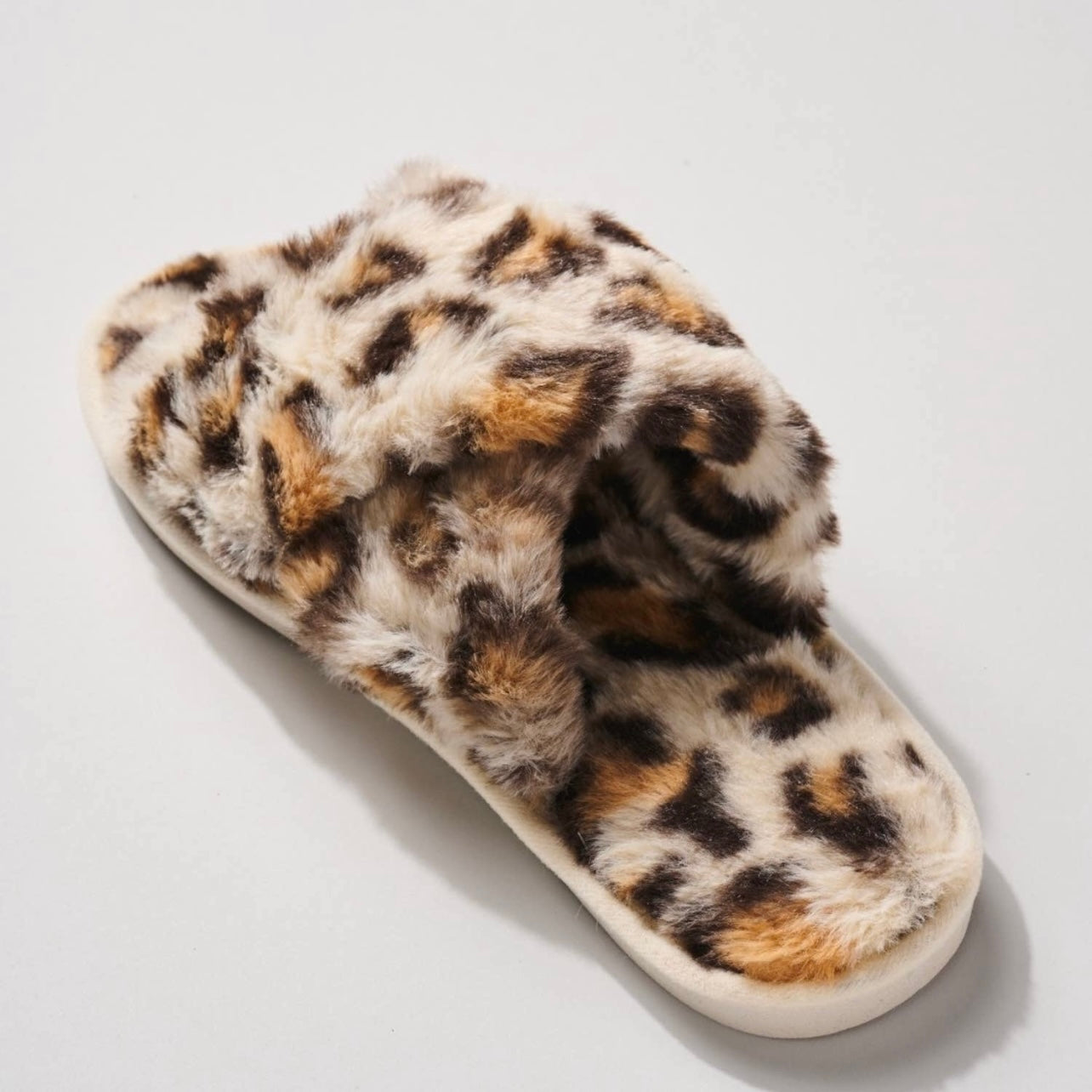 Leopard Fur Criss Cross Slippers Bee Marie Market