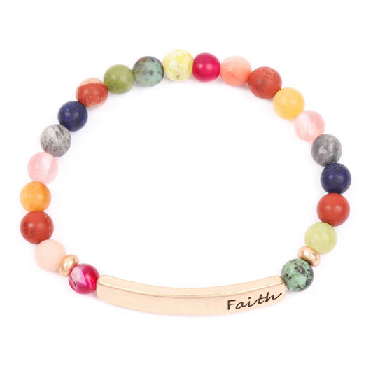Faith Bar Charm Beaded Bracelet