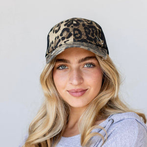 Distressed Baseball Hat - Leopard