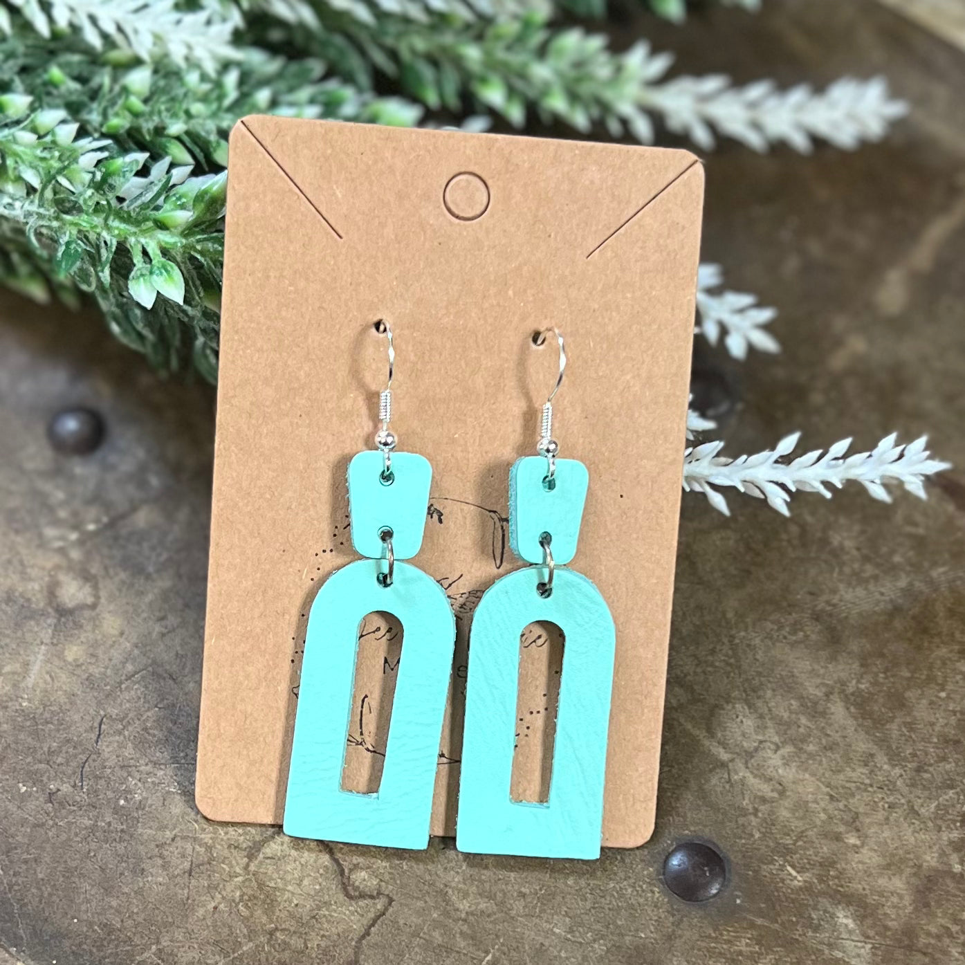Mint Open Arch Leather Dangle Earrings