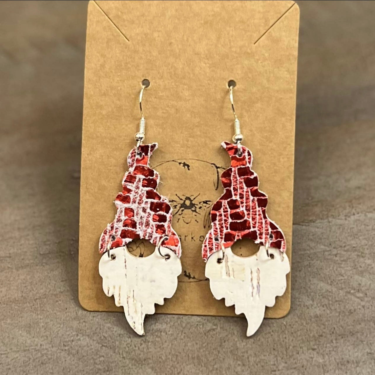 Handmade Christmas Genuine Leather Santa Gnome Earrings