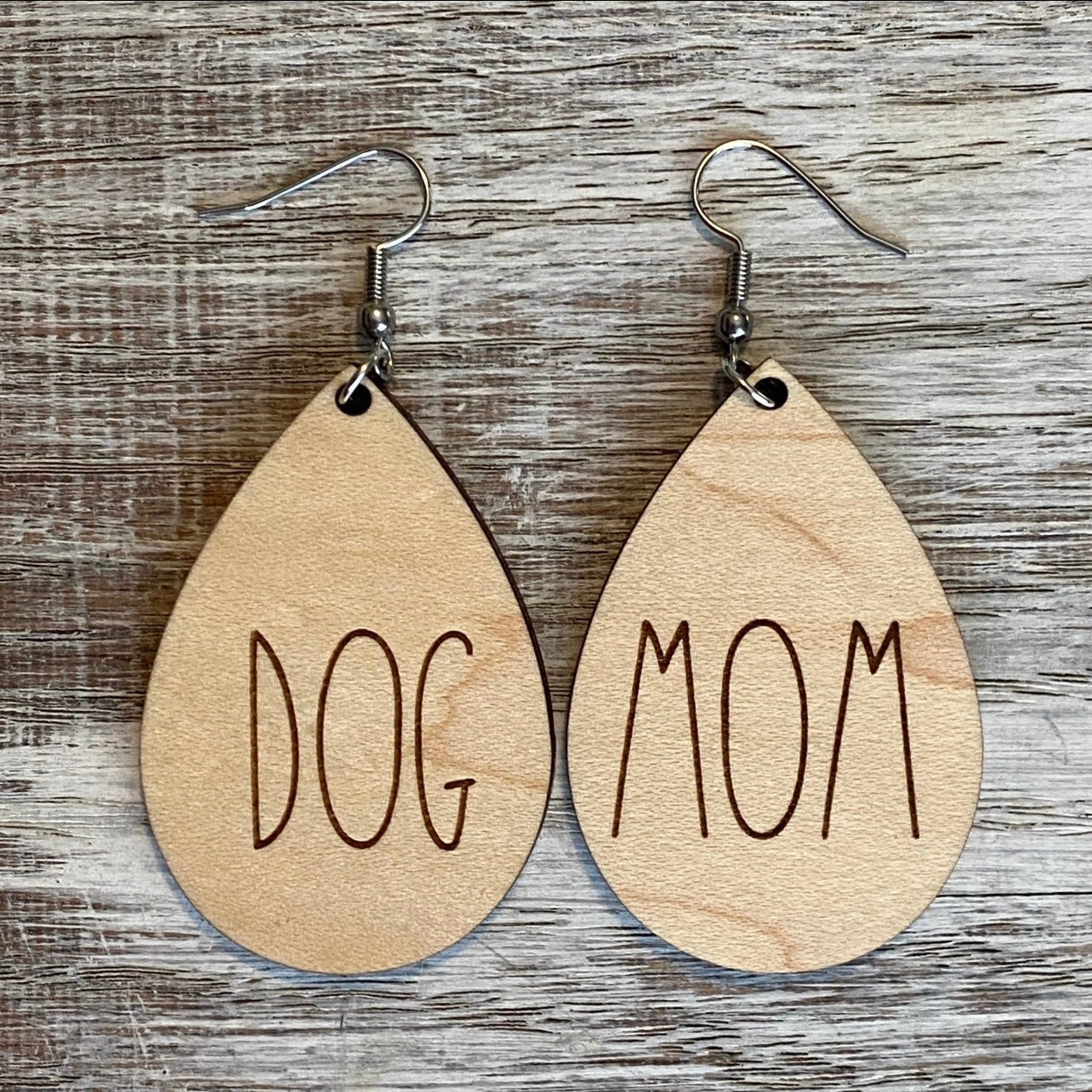 Handmade Dog Mom Drop Wood Earrings