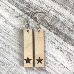 Handmade Star Wood Bar Drop Earrings