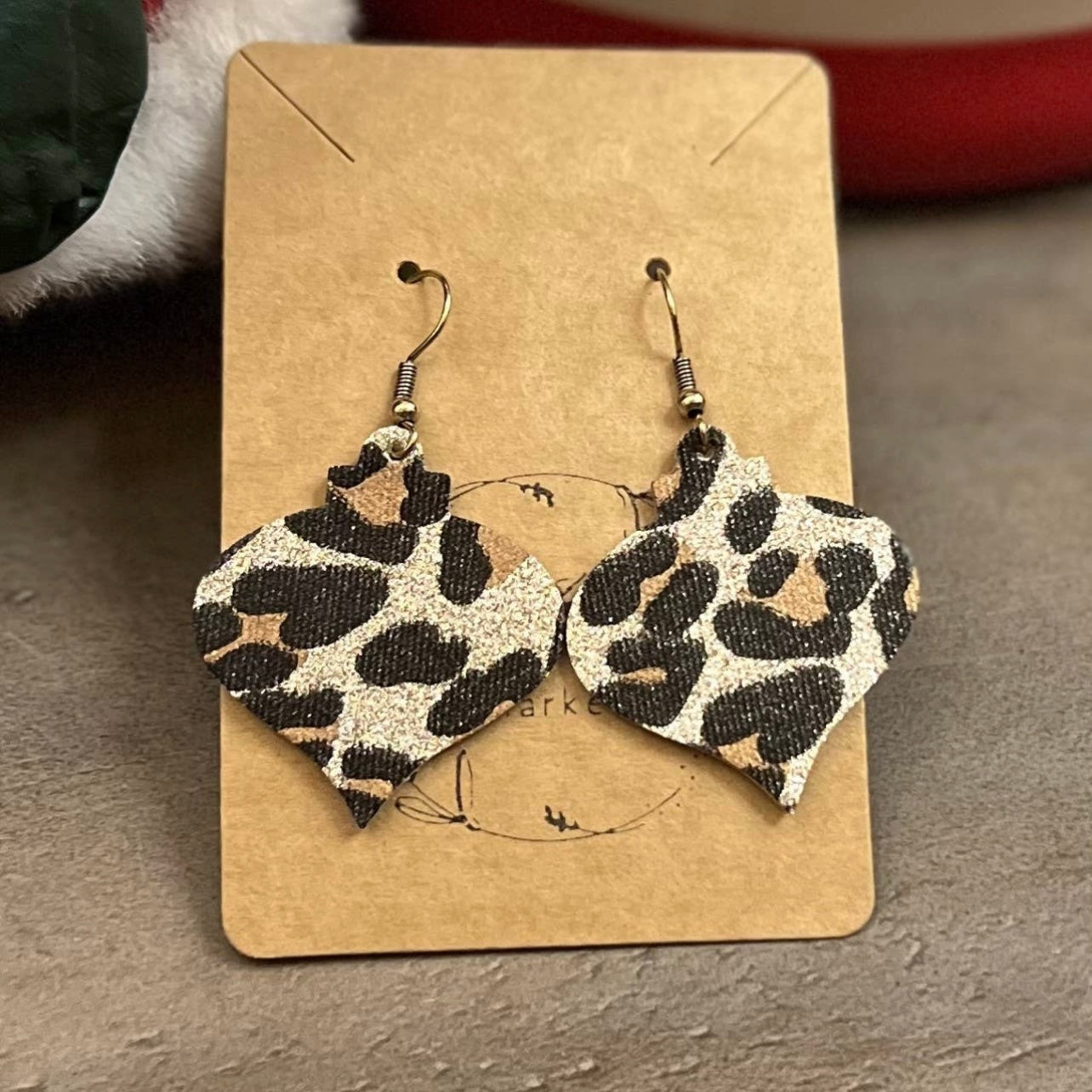 Animal Print Genuine Leather Christmas Ornament Earrings