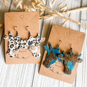 Handmade Genuine Leather Bessie the Bull Earrings