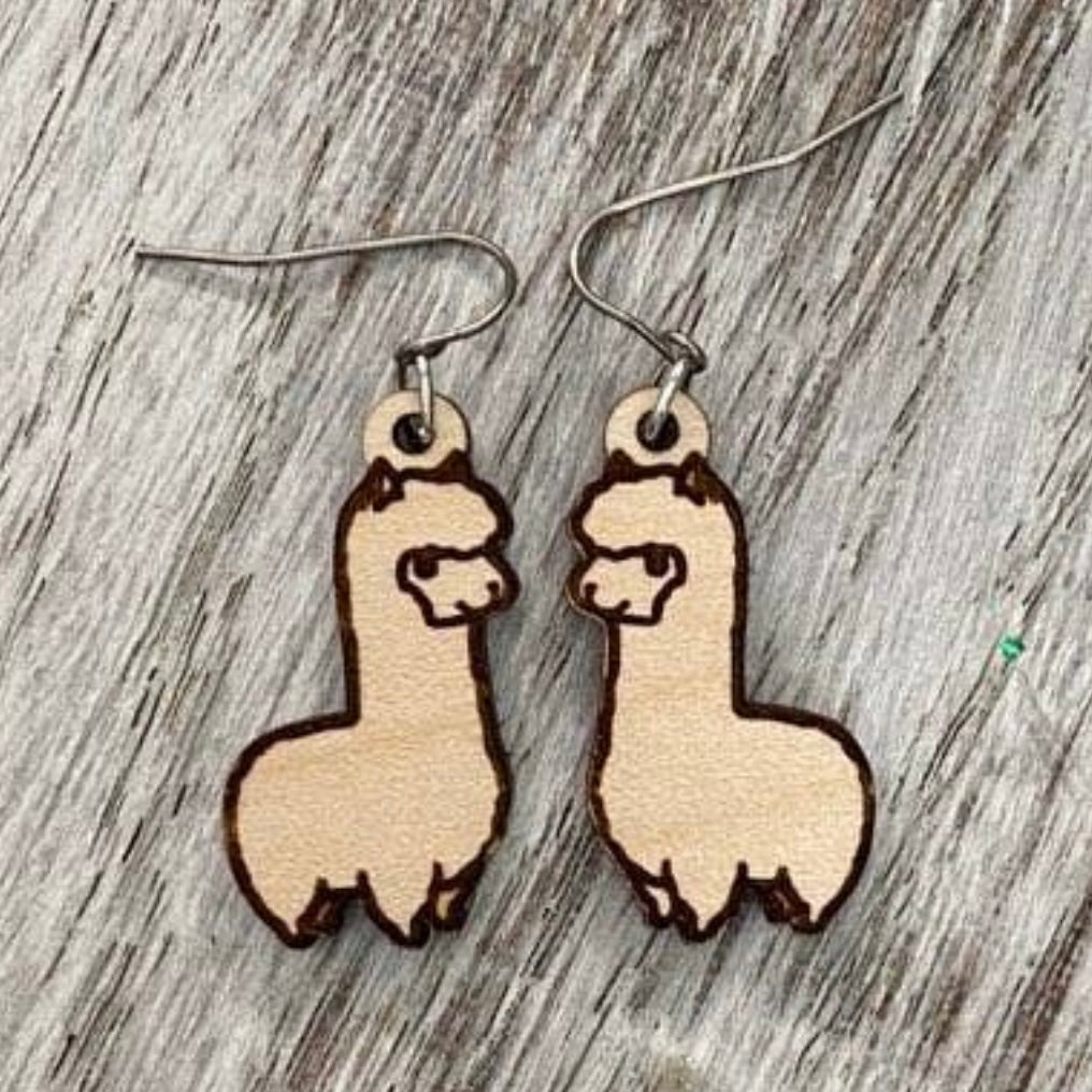 Handmade Llama Mini Drop Wood Earrings