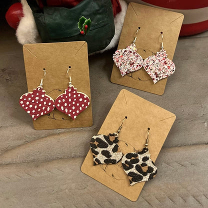 Red & White Genuine Leather Christmas Ornament Earrings