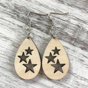 Handmade Three Star Drop Wood Earrings