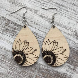 Sunflower Drop Wood Earrings