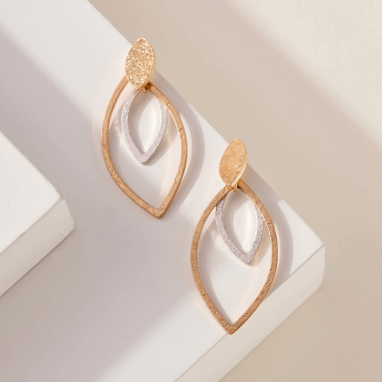 Silver & Gold Leaf Shaped Earrings