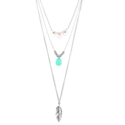 Silver Multi-Layered Leaf Pendant Necklace