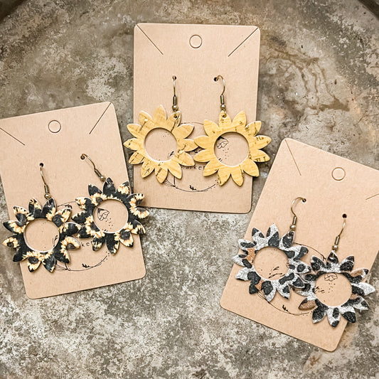 Genuine Leather Sunflower Earrings