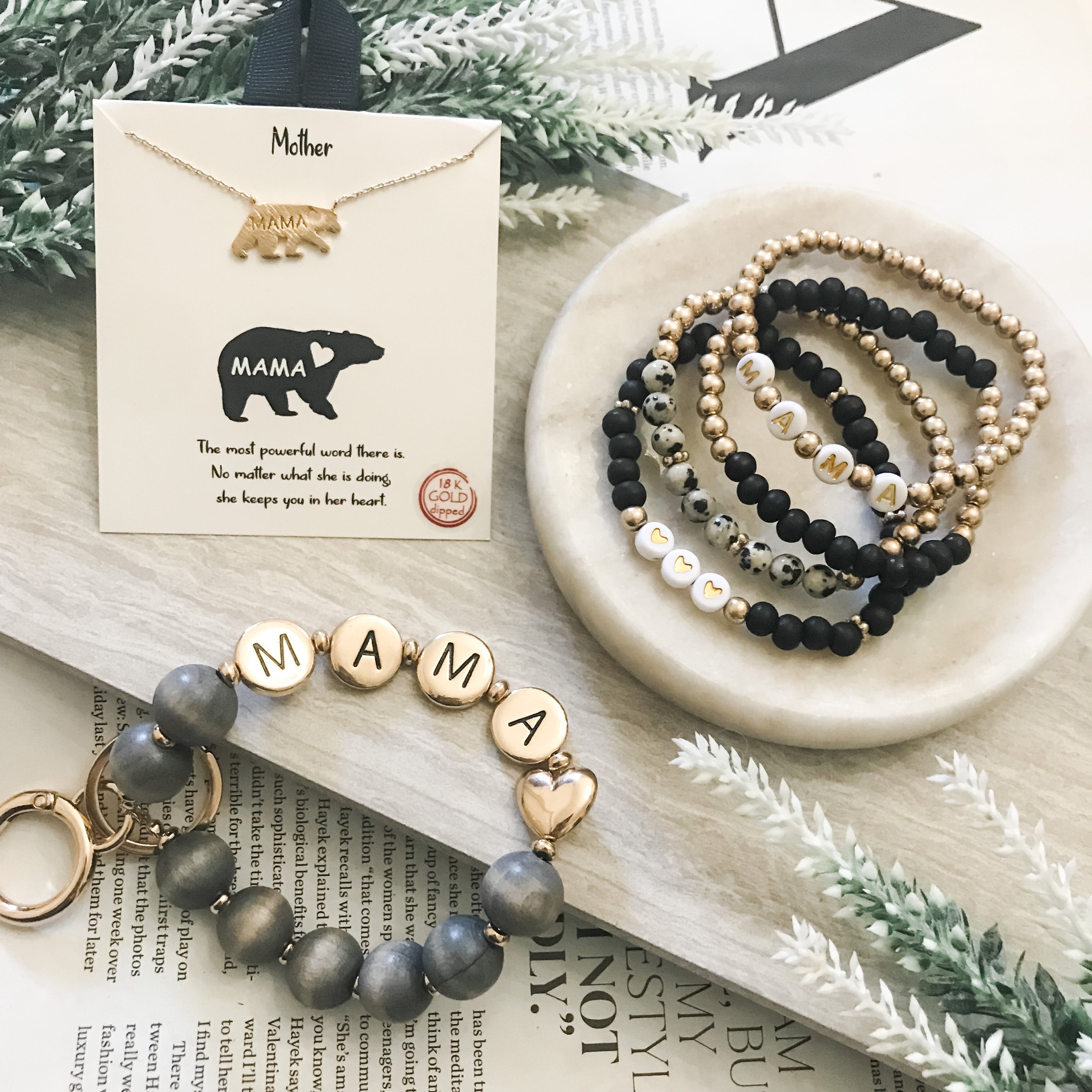 Mama Bear Charm Gold Dipped Necklace