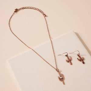 Bronze Western Cactus Necklace & Earrings Set